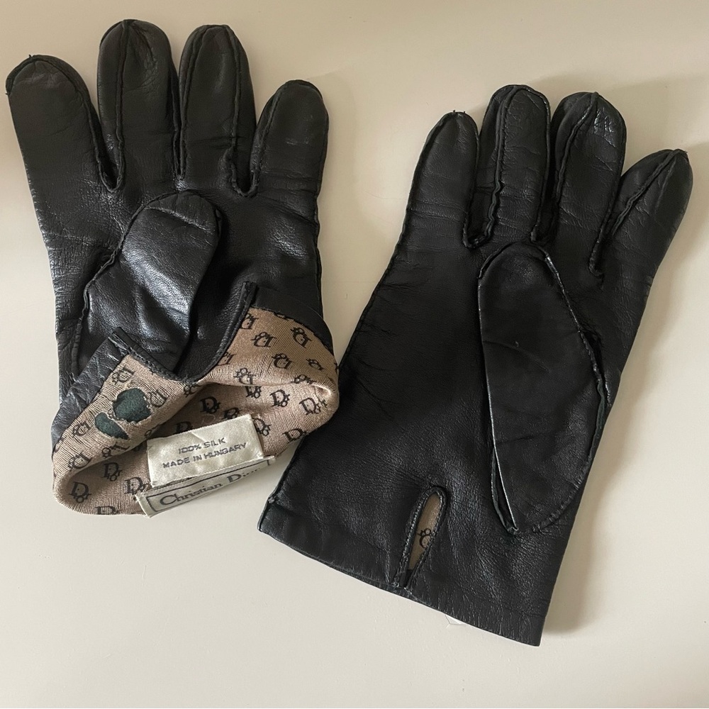 Vintage Christian Dior Silk and Leather Gloves • large